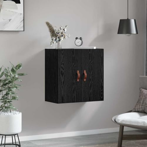 Armoire murale 2 compartiments noire et bois avec poignées pratiques - 5