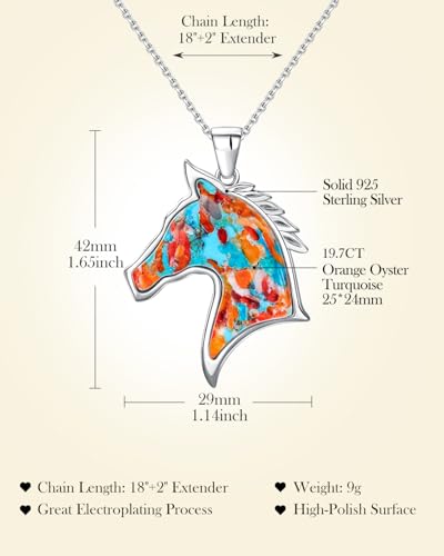 Image of AIBAO Sterling Silver Turquoise Horse /Snake Pendant Necklaces for Women | 11-20 Ct Large Horse / Snake Turquoise Boho Necklaces for Women Men Southwestern Jewelry