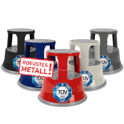 casa pura Tritthocker aus Stahl - Rollhocker 40 cm - 150 kg Tragkraft - Elefantenfuß mit Rollen - rutschfeste Gummi-Trittfläche - rot casa pura Tritthocker aus Stahl - Rollhocker 40 cm - 150 kg Tragkraft - Elefantenfuß mit Rollen - rutschfeste Gummi-Trittfläche - rot