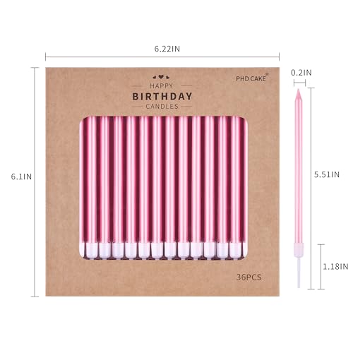Image of PHD CAKE 36-Count Pink Long Thin Metallic Birthday Candles, Cake Candles, Birthday Parties, Wedding Decorations, Party Candles, Cake Decorations