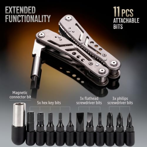24-in-1 Multitool with Knife, Pliers, 11 Bits Sharp Stainless Steel & File - Multi Tool for Men - Ideal Gear with Tools for Camping Hiking, Survival, EDC - Best Gifts for Husband Boyfriend 2238 - Image 4