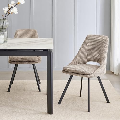 Image of Home Centre | Bruce Set of 2 Fabric Dining Chairs | Dining Chair for Home | Metal | Beige | 1 Year Warranty