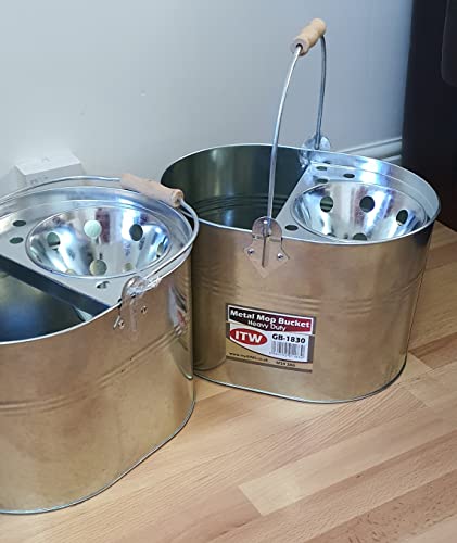 Cubo industrial de acero galvanizado para fregona de 13 litros, grande, galvanizado, reforzado, resistente, grueso, de acero metálico, para limpieza general en casa, oficina
