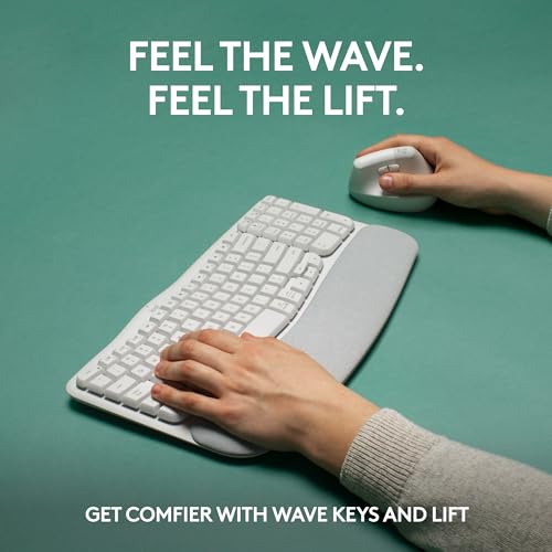 Image of Logitech Wave Keys & Lift Vertical Mouse - Ergonomic Bundle - Wireless Keyboard with Cushioned Palm Rest & Vertical Wireless Mouse - Easy-Switch, Bluetooth, for Multi-OS, Windows /Mac - Off White