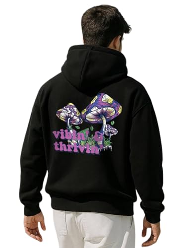 Image of Veirdo Cotton Fleece Regular Fit Hooded Sweatshirt Lastest Back Graphic Printed Winter Hoodies for Men (Available Colors: Marine Green, Marshmellow, Black, SOYA Bean, Orange & Blue)