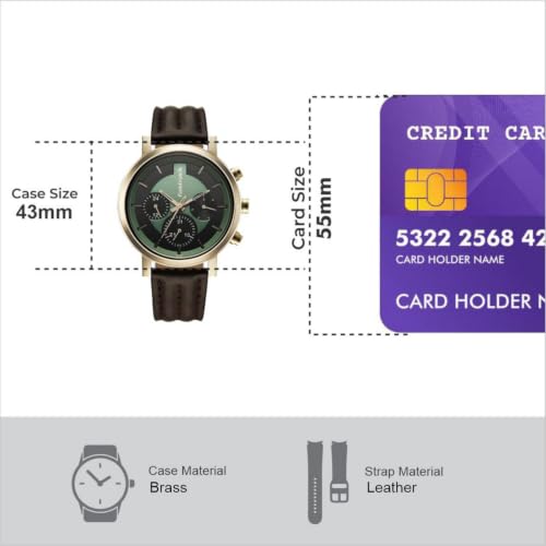 Image of Fastrack Chrome K Quartz Analog with Green Dial Brown Leather Strap Watch for Men - 3287QL02
