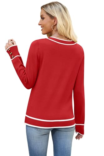 Image of WIHOLL Lightweight Sweaters for Women Long Sleeve V Neck Knit Outfits with Decorative Buttons