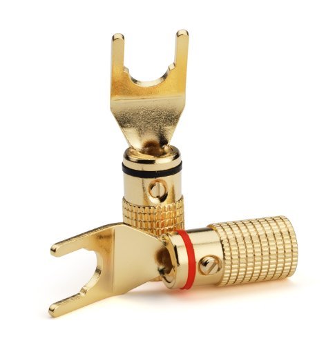 Aurum Gold Series Spade Plugs - 45 degrees bent - 24k Gold plated Connectors - 36 Pack (18 Red, 18 Black)