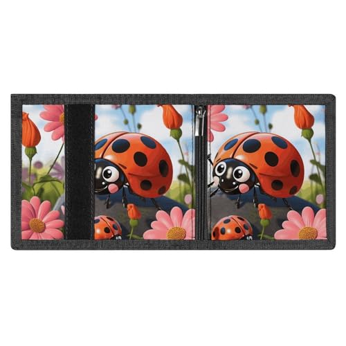 Cartoon Ladybug Flower Trifold Wallet for Men - Money Clip Slim Wallets with Multiple Card Slots Minimalist Small Front Pocket Wallet for Everyday Carry4