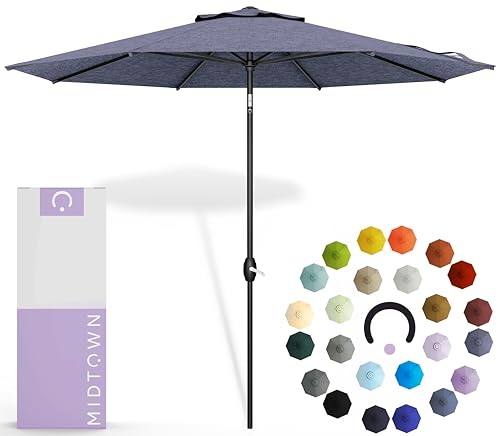 Image of Midtown Umbrellas - 10-Year-No-Fade 6 Ft Patio Umbrella with Terylast Fabric, Auto-Tilt Aluminum Frame and 8 Reinforced Ribs for Deck, Pool, Garden & Beach - Purple Texture Canopy, Black Pole