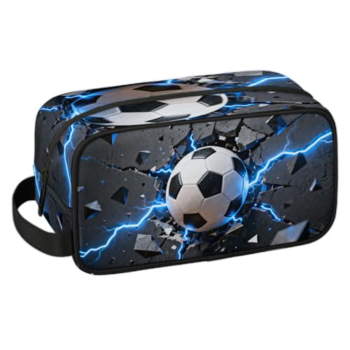 Travel Toiletry Bag for Boys, Waterproof Hanging Dopp Kit for Men, Shaving Bag with Large Capacity for Travel,Sports Shower (3D Blue Soccer)