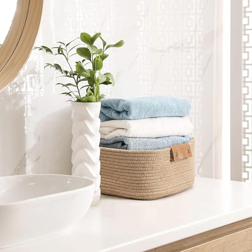 Image of ALBY Woven,Tall Wicker Laundry Basket for Blankets,Clothes,Pillows,Toys,Shoes Large Cotton Laundry Hamper for Bedroom Living Room Bathroom Nursery (12''l x 8''d x 5''h inch, brown rect)