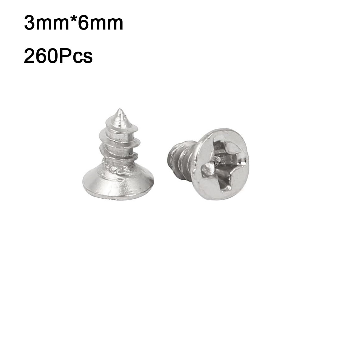TA-VIGOR 260Pcs Self Tapping Screws, M3 Phillips Flat Head Screw, 6mm Countersunk Cross Head Tapping Screws - Image 2