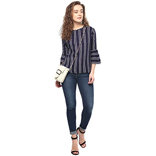 Image of mayra Women's Crepe Blue Color 3 /4 Sleeve Top