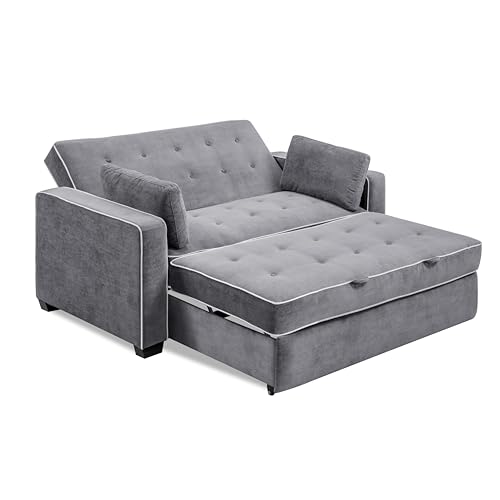 Image of Serta Ainsley 72.6 inch Convertible Sleeper Sofa, Queen Size, Dreamcoil Comfort, Soft Woven Fabric, Charcoal