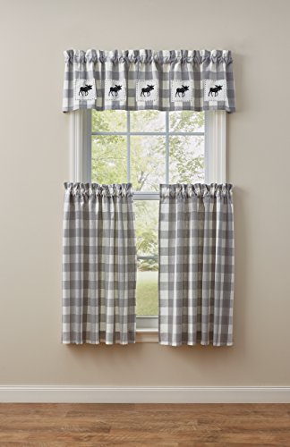 Park Designs Wicklow Gray & White Check Tier Curtain Pair, 72W x 36L, Dove