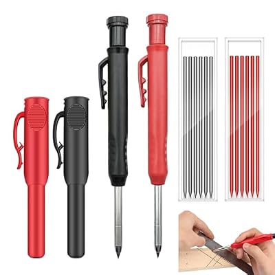 Sylkeov Set de 2 Lápiz Carpintero Profesional, Lápices Marcadores para Construcción y Carpintería con 12 Minas de 2,8 mm, Lápiz Mecánico de Carpintero para Trazar Líneas Precisas