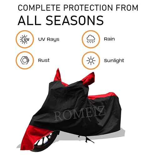 Image of All Weather Bike Cover for TVS Apache RTR 160 2V Racing Edition Bike Cover with Water-Resistant and Dust Proof Premium 190T Fabric Red Stripe