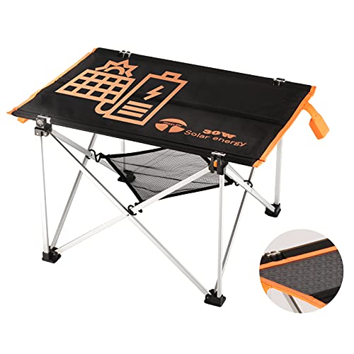 TreeLen Folding Camping Table | Portable Table with 30W Solar Panel | Ultralight Folding Table for Outdoor, Picnic, Beach, BBQ, Hiking, Backpacking