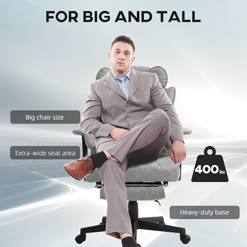 Image of HOMCOM Massage Executive Office Chair with 6 Vibration Points, 400LBS Heated Big and Tall Office Chair with Foot Rest and Lumbar Support, Microfiber Reclining Computer Desk Chair, Gray