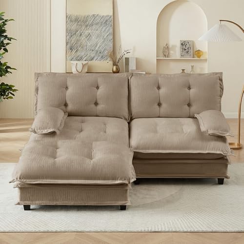 Image of 77 inch Sectional Sleeper Sofa with Ottoman, L Shaped Modular Deep Seat Couches for Living Room Apartment, Flexible Module Combination Cloud Sofa with Spring Support, Easy Assembly, Coffee