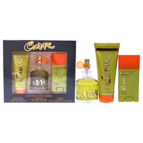 Curve Curve for Men, Men's Fragrance 3 Piece Gift Set, 2.5 Fl. Oz. Eau De Cologne, 3 Count, aftershave/deodorant