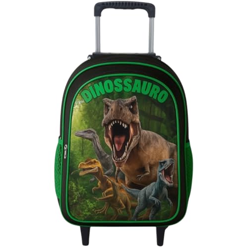 Mochila Rodinha Masculina Escolar Infantil Menino Reforçada Grande (Dinossauro)