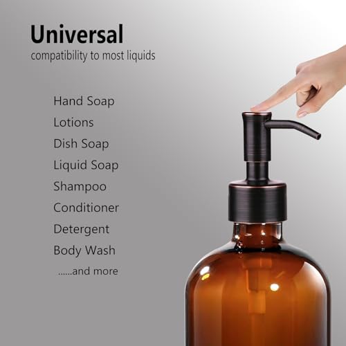 Image of Amoliar Mason Jar Liquid Soap Dispenser Pump, Stainless Steel Replacement Pump for Dish Soap, Lotion, Hand Soap, Cute Farmhouse Decor, Refill Soap Pump, ORB 2 Pack, Extra 1 Set Label, 2 Long Tubes