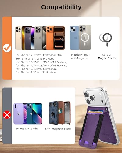 Image of ExtreLife for Magsafe Wallet with Money Clip, Works with Apple Find My, Strongest Magnetic Wallet for iPhone 17 /16 /15 /14 /13 /12 Series, 8-Card Holder, Adjustable Stand, Lavender