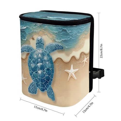 Image of Talayituse Turtle Starfish Beach Print Car Trash Can Portable Auto Garbage Bin Multifunctional Vehicle Interior Accessories with Adjustable Straps Universal Fit Truck SUV Sedan