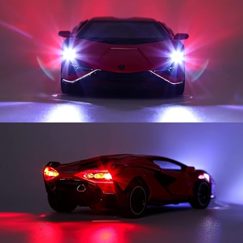Image of 1:32 Scale Lamborghini SIAN Toy Car | Metal Pullback Diecast Car for Kids with Openable Doors, Sound, Light Effects Toy for Car Enthusiasts (RED)