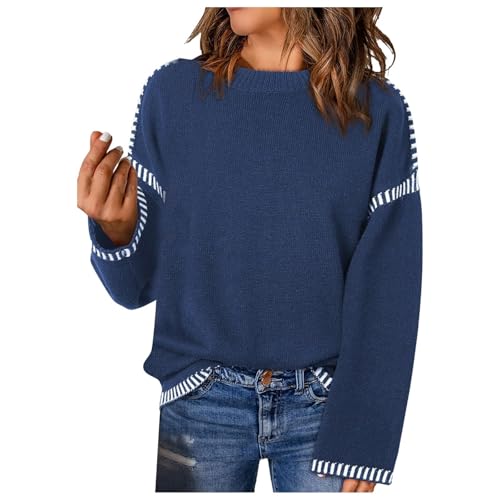 Suéter de punto grueso para mujer jersey casual de cuello redondo en otoño