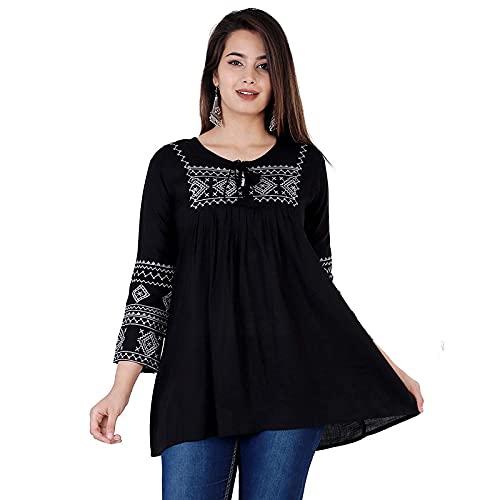Women's Embroidered Top, Dark Black, Small,36In-picture-16