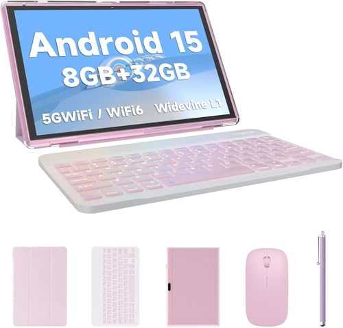 Image of 2 in 1 Tablet with Keyboard Case Mouse Stylus, 10 inch Tablet Android 14 Tablets PC, 6GB RAM+32GB ROM Support 1TB Expandable, 6000mAh Battery IPS 10.1 inch Tab 2MP+8MP Dual Camera WiFi-6 Bluetooth Tableta