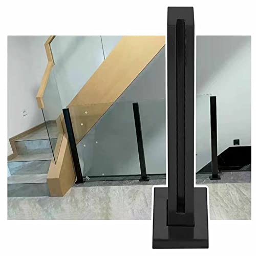 Poste de balaustrada de vidrio negro resistente, 95 cm, sistema de barandilla interior para pasillos y balcones, juego de abrazaderas cuadradas de vidrio