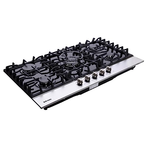 36 Inch Gas Cooktop, Builtin Tempered Glass 5 Burners Gas Stovetop LPG