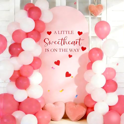 HunnmingRe A Little Sweetheart is on The Way Valentine Shower Arch Backdrop Cover 6.6 ft Pink Spandex Stretchy Romantic Arch Cover Backdrop Decor for Gender Reveal Birthday Party Decor
