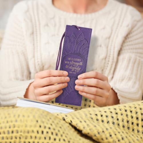 Image of Christian Art Gifts Faux Leather Scripture Bookmark: Strength and Dignity