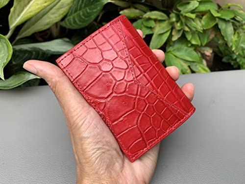 Red and White Genuine Alligators Crocodile Double Side Leather Credit Card Holder3