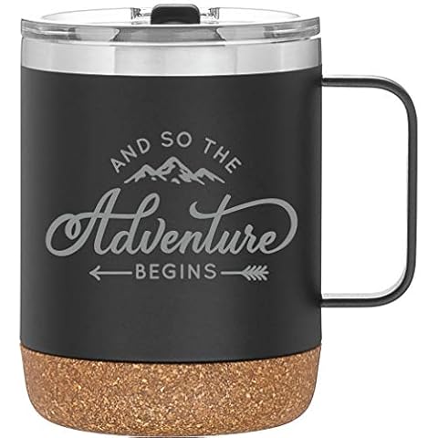 Taza de camping MugHeads And So The Adventure Begins con fondo de corcho, 12 onzas Cover