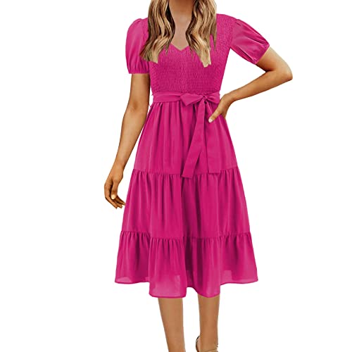 Générique Robe Longue pour Femme avec Un Col en V, des Manches Courtes et Un Effetde Gâteau à étages en Deux Couleurs Les Occasions Ou Les Soirées élégantes, en Décontracté