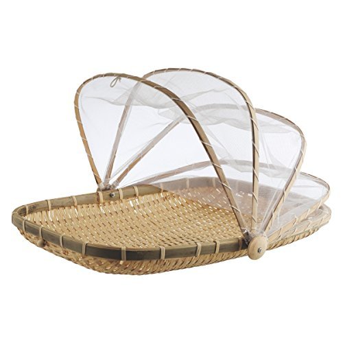 COCOBOO Bamboo Food Serving Tent | Natural Artisan Handmade Tray w/Mesh | Food