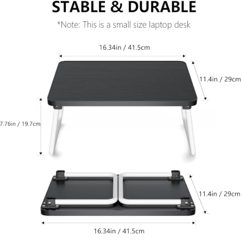 Image of Foldable Lap Desk, Laptop Stand Bed Table Tray for Couch | Portable Breakfast Serving Tray, Lightweight Mini Lap Table, Works Great as Tablet Desk for Working, Reading & Writing, Black