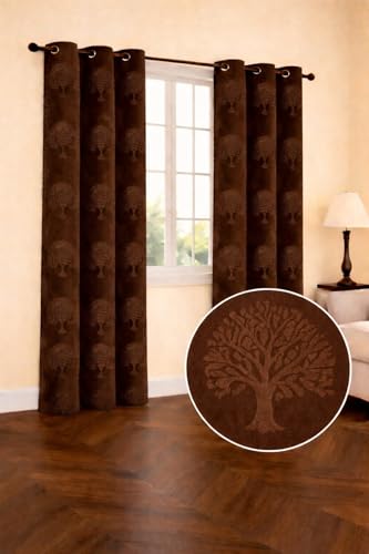 Image of Velvet Long Door Curtains 9 Feet Set of 2 | Solid |Thermal Insulated Parda |Eyelet Ring Curtain for Living Room, Bedroom & Study|(152 x 274 cm, Coffee)|Perfect for Home Decor (Coffee, 9)