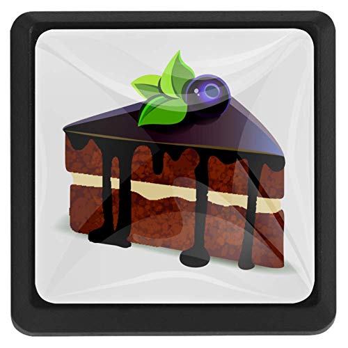 Lot de 3 boutons de tiroir carrés de 37 mm avec cupcake à la cerise, utilisés pour chambre à coucher, commode, porte, placard, cuisine, Blueberry Cake, 37x25x17mm/1.45x0.98x0.66in