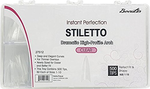 VIVACE Clear Stiletto 500 Acrylic False Fake Gel Nail Tips With Clear Plastic Case 27512 For Nail Salon Nail Shop (Clear Stiletto)