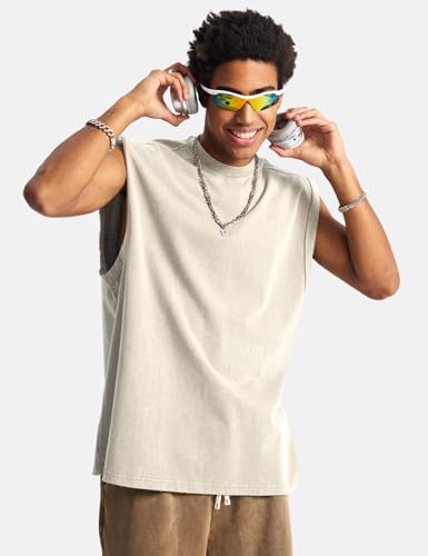 Yimoon Mens Cotton Workout Tank Tops Sleeveless Acid Wash Tshirts Cut Off Muscle Shirts Loose Fit Running Gym Tees2