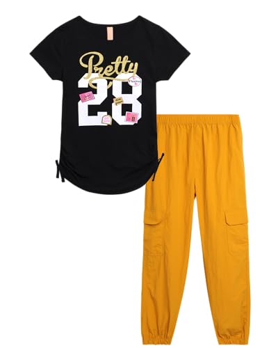 Image of Dreamstar Girls' Pants Set - 2 Piece Casual Short Sleeve T-Shirt and Cargo Parachute Pants - Trendy Outfits for Girls (7-14)