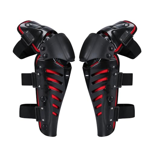 Adult Knee Pads, Adjustable Knee Protive Shin Guards for Motorcycle Mountain Bike Skiing Skating (Red)