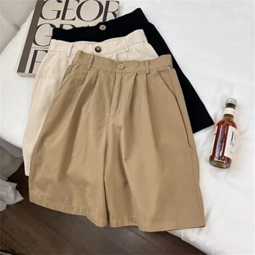 Women Retro Wide Leg Work Shorts Suits Cropped Pants Loose Casual Straight Leg Mid Pants4